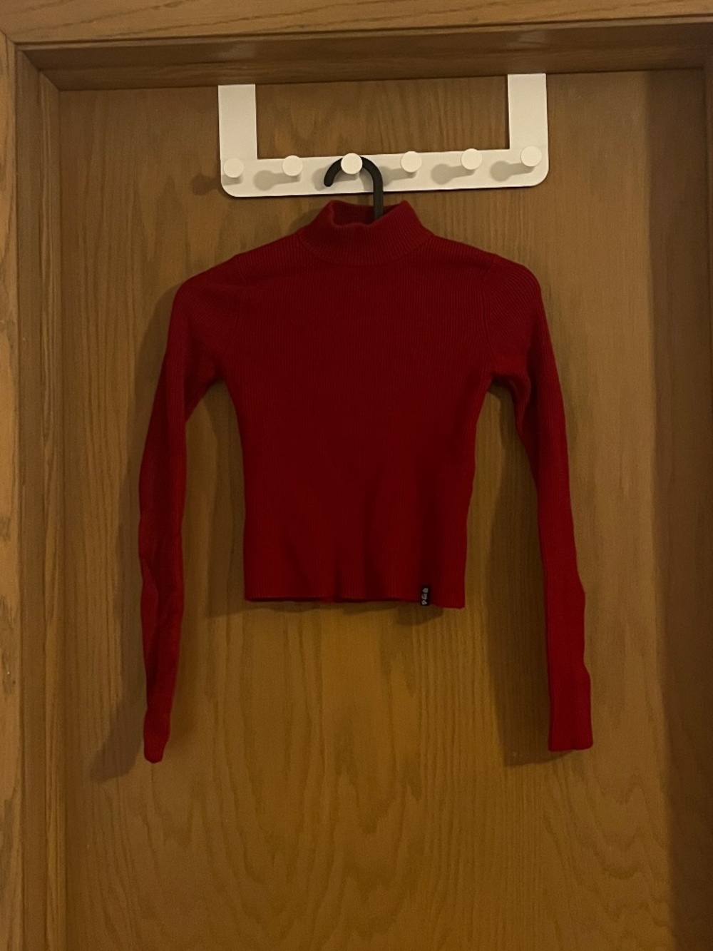 Pull&Bear Red Cropped Turtleneck Long Sleeve Shirt
